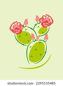 Opuntia o Pricky Pear. Postal floral. Ilustración vectorial. Flor. Ánimo de primavera.