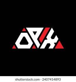 OPX triangle letter logo design with triangle shape. OPX triangle logo design monogram. OPX triangle vector logo template with red color. OPX triangular logo Simple, Elegant, and Luxurious design.