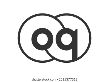 OQ business company emblem with outline rounds and letters o q. Logo template of two merged circles for brand identity, logotype. Vector Infinity symbol  and technology sign.