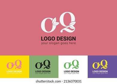 OQ letters eco logo with leaf. Vector typeface for nature posters, eco friendly emblem, vegan identity, herbal and botanical cards etc. Ecology  OQ letters logo with leaf.