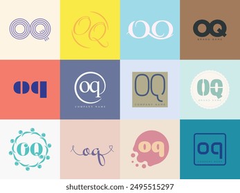 OQ logo company template. Letter o and q logotype. Set different classic serif lettering and modern bold text with design elements. Initial font typography. Collection trendy business identity.