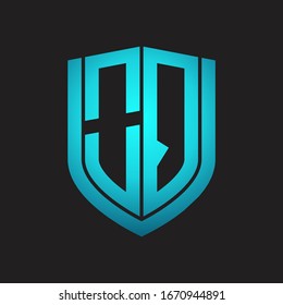 OQ Logo monogram with emblem shield design isolated with blue colors on black background