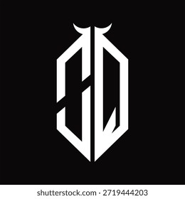 OQ Logo-Monogramm mit Hornform, einzelne schwarz-weiße Designvorlage auf schwarzem Hintergrund