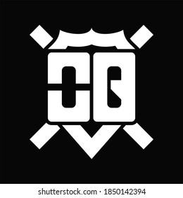 OQ Logo monogram isolated on shield shape with rounded line on black background