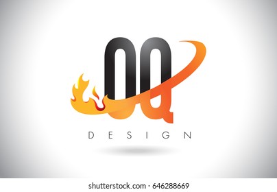 OQ O Q Letter Logo Design with Fire Flames and Orange Swoosh Vector Illustration.