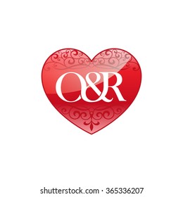 O&R initial letter logo with ornament heart shape