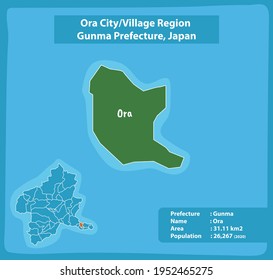 Ora City or Village Region Gunma Prefecture Map Japan