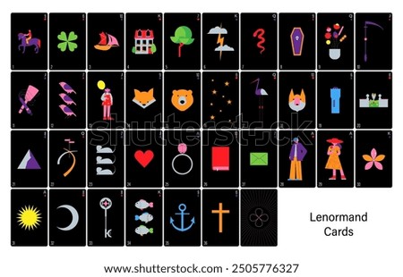 Oracle cards. Lenormand Cards. Trendy vector illustration.