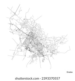 Oradea city map with roads and streets, Romania. Vector outline illustration.
