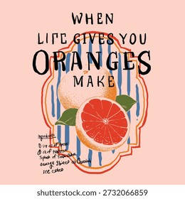 Oragne graphic tee artwork. summer fruit print t-shirt. vintage retro t-shirt. Fruit vintage t-shirt design. Summer food poster design. Navel orange fresh juice. Orange farm artwork. 
