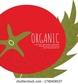 Afiche del vector de tomate oragnico. Ilustración vegetal fresca. Alimentos saludables. Tarjeta vectorial de plantilla impresa 