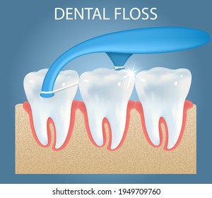 Oral Care Zahnstocher Auswahl und Vektorplakat, Banner Vorlage. Realistische Zähne, die den Pfefferzahn putzen. Mundgesundheit und Hygiene.