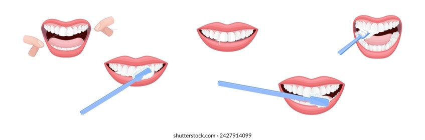 Cuidado bucal e higiene dental con el conjunto de vectores de limpieza bucal