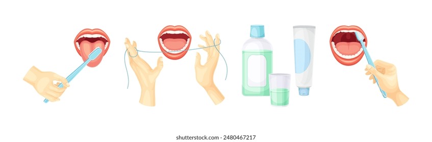 Oral Care and Dental Hygiene with Mouth Vector Set