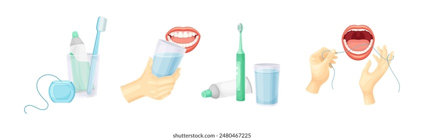 Oral Care and Dental Hygiene with Mouth Vector Set