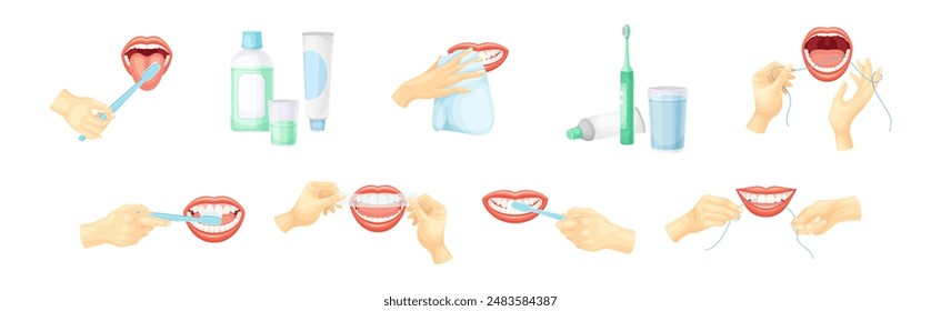 Oral Care and Dental Hygiene with Mouth Vector Set