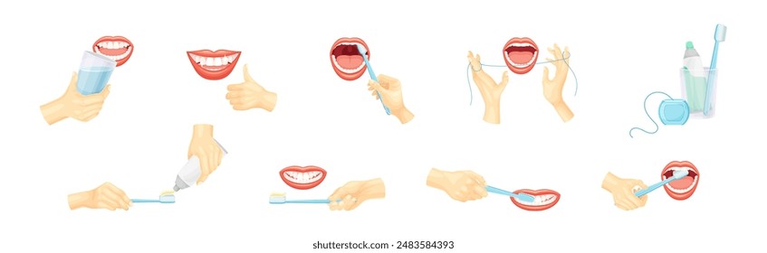 Oral Care and Dental Hygiene with Mouth Vector Set