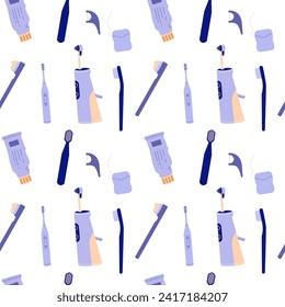 Oral care items seamless pattern. Vector illustration