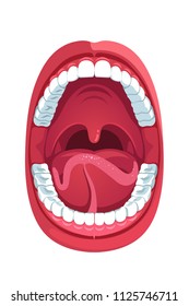 Ağız boşluğu. İnsan açık ağız anatomisi modeli. Eğitsel afiş için bilgi grafiği tasarımı. Açık ağız anatomisi ve diş hekimliği. Düz stil izole vektör görsel yardım illüstrasyon