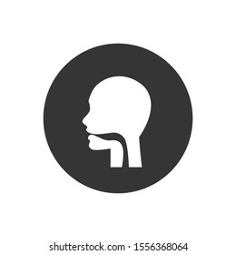 Oral cavity, pharynx and esophagus glyph icon. Upper section of alimentary canal. Silhouette symbol. Negative space. Vector isolated illustration