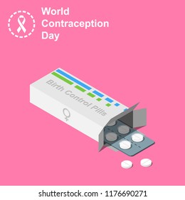 Oral Contraception Isometric Vector Icon. World Contraception Day.