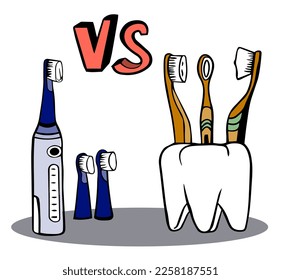 higiene bucal y dental. Herramientas de limpieza dental - cepillo de dientes eléctrico vs cepillo de dientes de bambú. Día Mundial de la Salud Oral. Mes de Concienciación sobre el Cáncer Oral. conocimiento de los problemas de salud bucal.