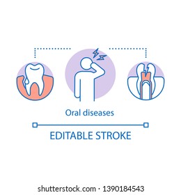 Oral diseases concept icon. Sick, broken teeth. Need for emergency dental care. Odontic problems. Causes of toothache idea thin line illustration. Vector isolated outline drawing. Editable stroke