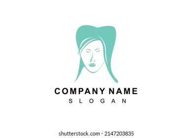 Oral Facial logo design, dentist dental tooth teeth shape and silhouette of beauty woman face.