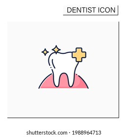 Oral health color icon. Healthy tooth with perfect smile. Good care concept. Aesthetic overall health of teeth, oral hygiene. Isolated vector illustration