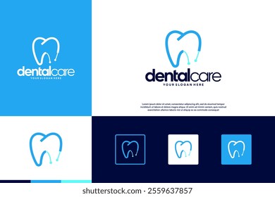 oral health services, with dental line art concept, vector graphic template.