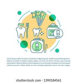 Oral hygiene article page vector template. Removal of plaque. Brochure, magazine, booklet design element with linear icons and text boxes. Print design. Concept illustrations with text space