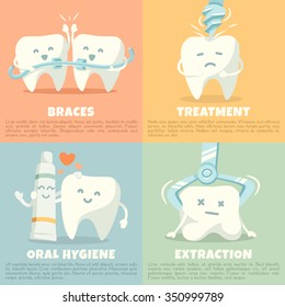 Oral hygiene banners with cute tooth. Part 2. Vector illustration.