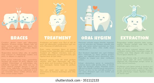 Oral hygiene banners with cute tooth. Part 2. Vector illustration. 