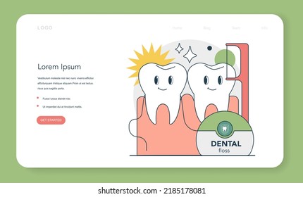 Concepto de higiene bucal. Herramientas de limpieza dental que evitan la mala respiración o la halitosis. Lugar y encías interdentales para la limpieza dental de la planta baja. Higiene dental, cuidado de dientes. Ilustración vectorial plana