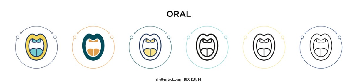 Oral icon in filled, thin line, outline and stroke style. Vector illustration of two colored and black oral vector icons designs can be used for mobile, ui, web
