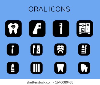 oral icon set. 12 filled oral icons.  Simple modern icons such as: Tooth, Electric toothbrush, Toothpaste, Dental floss, Toothbrush, Chewing gum, Dental, Broken tooth