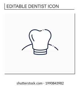 Oral implantology line icon. Cosmetic dentistry procedures include dental implants, dental crowns, teeth shaping, tooth bonding. Tooth care concept. Isolated vector illustration. Editable stroke