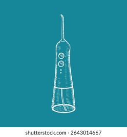 Oral irrigator - hand drawn sketch illustration. Dental hygiene, in-home oral tool, personal oral care, dentistry at home. Vector drawing