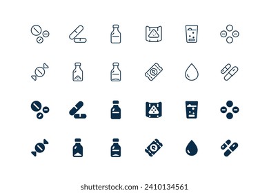 Oral medicine preparation icon set pixel perfect ready to use