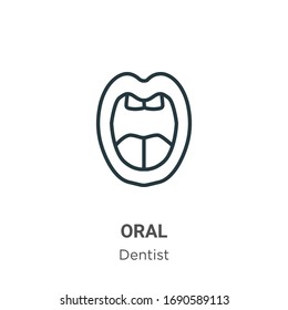 Icono de vector de contorno oral. Icono oral negro delgado, ilustración de elemento simple vector plano del concepto dentista editable trazo aislado sobre fondo blanco