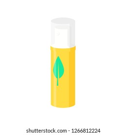 Oral Spray Illustration. Aerosol, Yellow Can, Mint Leaf. Dental Care Concept. Can Be Used For Topics Like Hygiene, Fresh Breath, Self Care