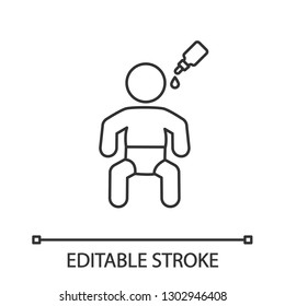 Oral Vaccine To Kid Linear Icon. Thin Line Illustration. Vaccination In Drops. Polio Prevention, Immunization. OPV For Children. Contour Symbol. Vector Isolated Outline Drawing. Editable Stroke