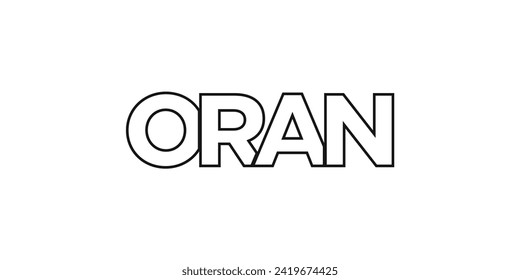 Oran in the Algeria emblem for print and web. Design features geometric style, vector illustration with bold typography in modern font. Graphic slogan lettering isolated on white background.