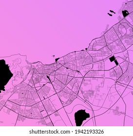 Oran, Algeria - Urban vector city map with parks, rail and roads, highways, minimalist town plan design poster, city center, downtown, transit network, street blueprint