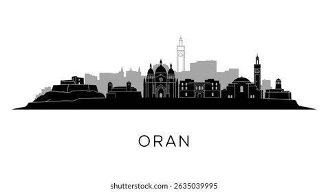 Oran skyline vetor com cidade de Argélia, e silhueta preta.