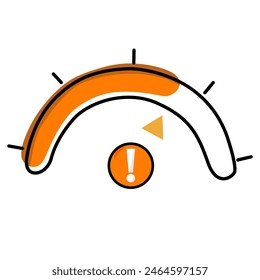 Orang scale with arrow and exclamation mark. The measuring device icon. The sign of tachometer, speedometer, indicator, score.