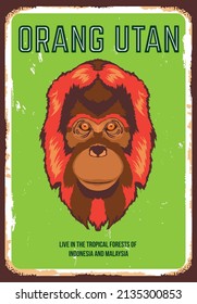 Orang utan face vector iilustration in poster vintage style, perfect for tshirt design and wall decor