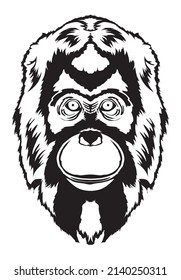 Orang utan face vector iilustration in hand drawn style, perfect for tshirt and mascot design 