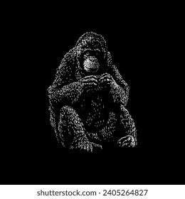 orang utan hand drawing vector isolated on black background.