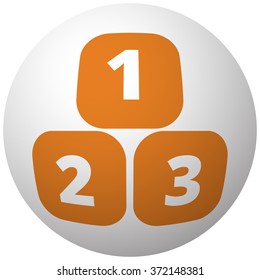 Orange 123 Blocks icon on sphere isolated on white background